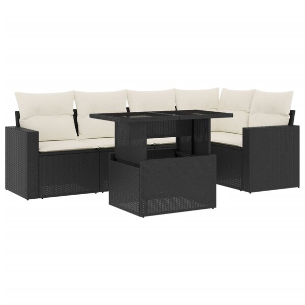vidaXL Salon de jardin 6 Pièces avec coussins noir résine tressée