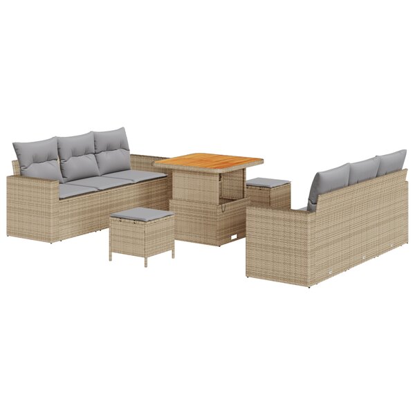 Ensemble de canapé de jardin vidaXL 9 pièces avec coussins beige poly rotin acacia