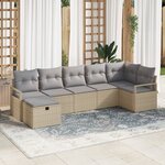 Ensemble de 7 pièces de canapé de jardin avec coussins beige en poly rotin