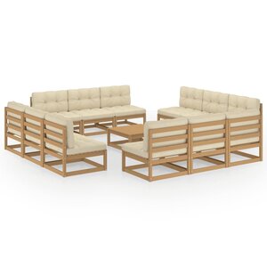 vidaXL Salon de jardin 13 Pièces avec coussins Bois de pin massif