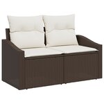 Canapé de jardin 2 places vidaXL avec coussins en poly rotin marron