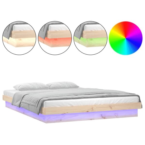 vidaXL Cadre de lit à LED sans matelas bois massif