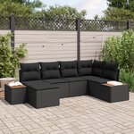 Set de canapé de jardin 6 pièces avec coussins noir poly rotin acacia