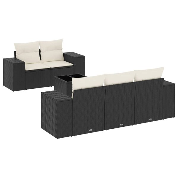 vidaXL Salon de jardin 6 Pièces avec coussins noir résine tressée