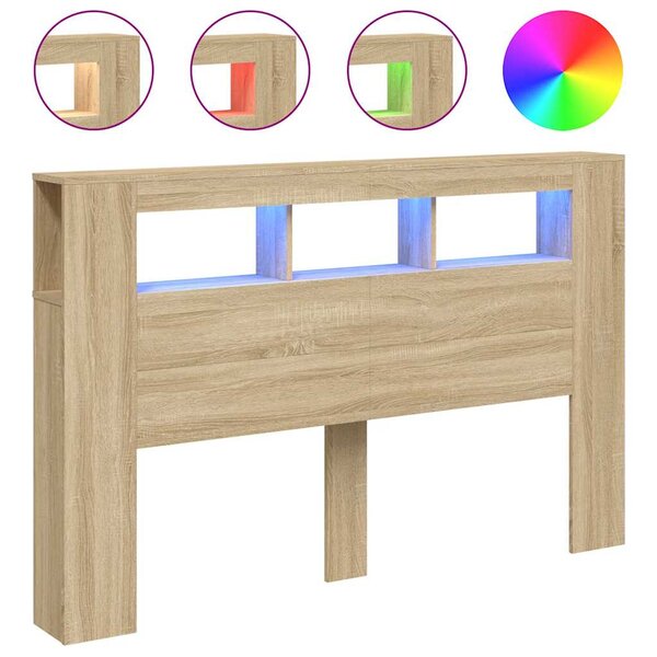 vidaXL Tête de lit à LED chêne sonoma 160x18 5x103 5cm bois ingénierie