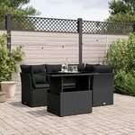 vidaXL Salon de jardin 5 Pièces avec coussins noir résine tressée