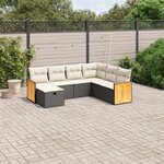 vidaXL Salon de jardin 7 Pièces avec coussins noir résine tressée