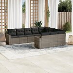 vidaXL Salon de jardin avec coussins 10 Pièces gris résine tressée
