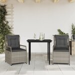 vidaXL Ensemble à manger de jardin 3Pièces coussins gris clair poly rotin