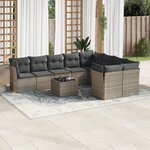 vidaXL Salon de jardin avec coussins 10 Pièces gris résine tressée