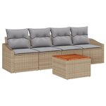 vidaXL Ensemble de Canapé de Jardin 5 Pièces avec Coussins Beige Poly Rotin Acacia