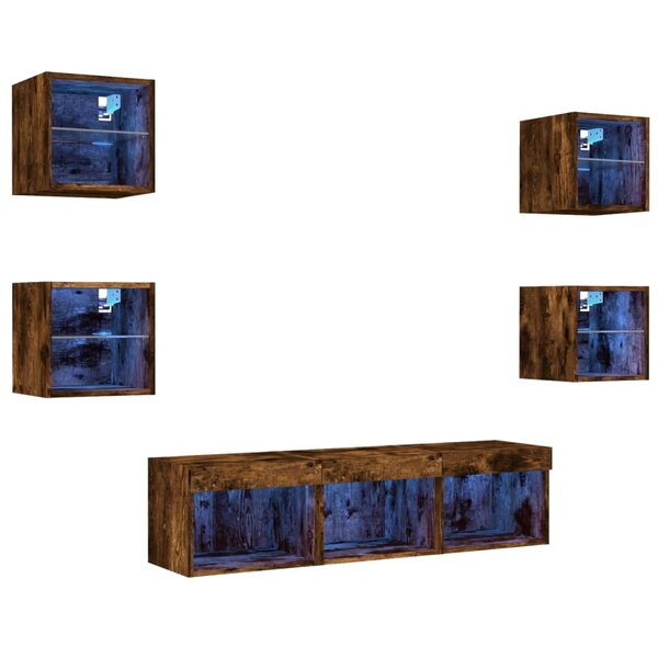 vidaXL Unités murales TV avec LED 7 Pièces chêne fumé bois d'ingénierie