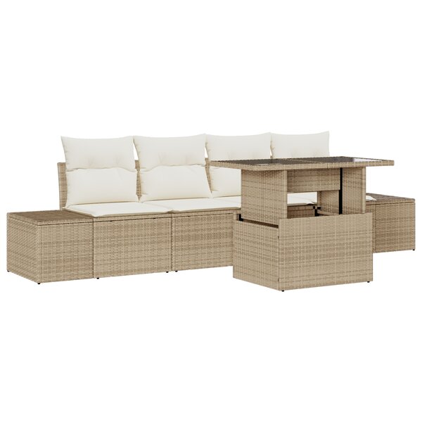 vidaXL Ensemble de canapé de jardin 5 pièces avec coussins Beige en polyrotin