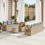 Ensemble de canapé jardin 10 pièces avec coussins beige en poly rotin acacia