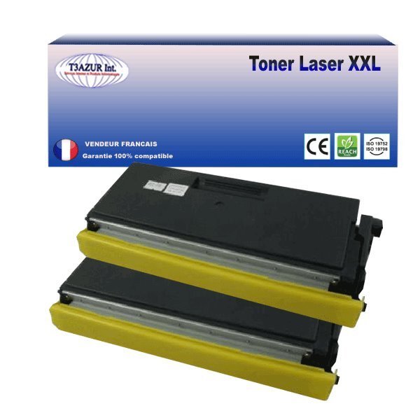 2 Toners compatibles avec Brother TN6600 pour Brother FAX 4750, 5750, 8350P, 8360P, 8360PLT, 8750 - 6 000 pages - T3AZUR