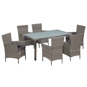 vidaXL Salon de jardin 7 Pièces avec coussins Résine tressée Gris