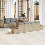 Canapé de jardin 9 pièces avec coussins Beige Poly Rotin