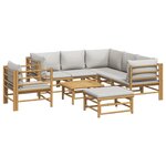 Salon de jardin meuble d'extérieur ensemble de mobilier 8 pièces avec coussins gris clair bambou 02_0017588