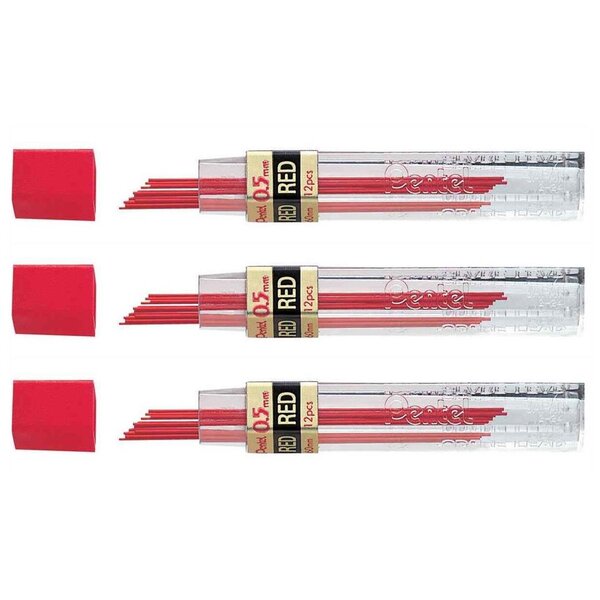 Etui 12 Mines Rouge 0 5 mm pour portemine x 3 PENTEL