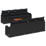 Ensemble de Canapé de Jardin 9 Pièces avec Coussins Noir Poly Rattan Acacia