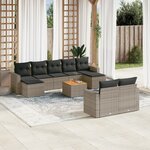 vidaXL Salon de jardin avec coussins 10 Pièces gris résine tressée