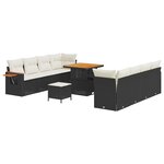 Ensemble Canapé de Jardin 11 Pièces avec Coussins Noir Poly Rattan Acacia