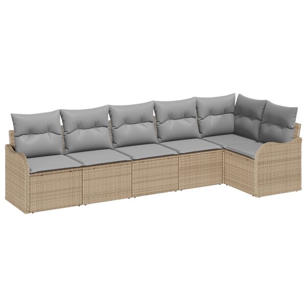 Ensemble de 6 Canapés de Jardin avec Coussins Beige Poly Rattan