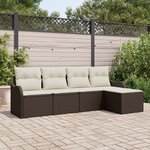 Ensemble de Sofa de Jardin vidaXL 5 pièces avec Coussins en Poly Rattan Marron