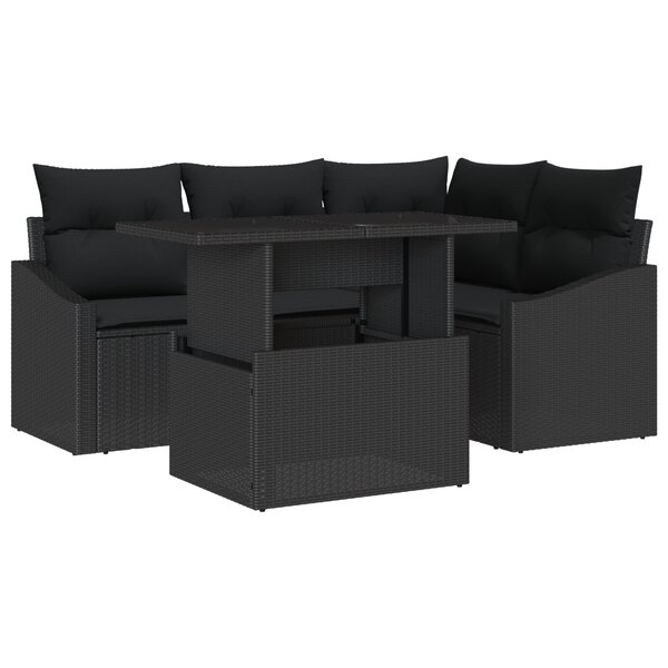 vidaXL Ensemble de canapé de jardin 5 pièces avec coussins en rotin poly noir