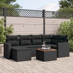 vidaXL Salon de jardin 7 Pièces avec coussins noir résine tressée