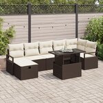 vidaXL Ensemble de Canapés de Jardin 8 Pièces avec Coussins - Rattan Poly Marron