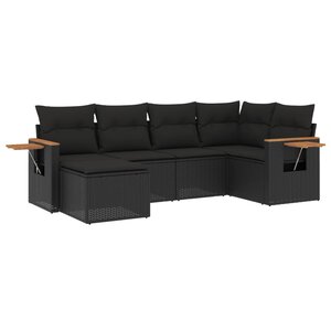 vidaXL Salon de jardin 6 Pièces avec coussins noir résine tressée