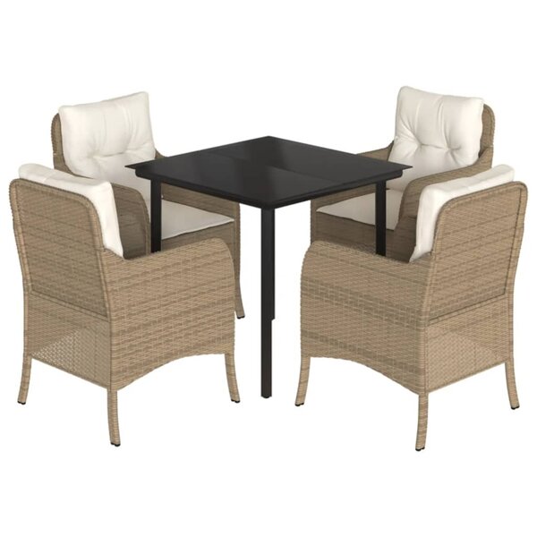 vidaXL Ensemble à manger de jardin avec coussins 5Pièces Beige poly rotin
