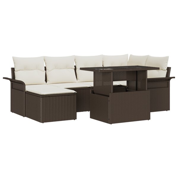 vidaXL Ensemble de canapé de jardin de 7 pièces avec coussins en poly rotin marron