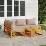 vidaXL Salon de jardin 5 Pièces avec coussins taupe bois massif
