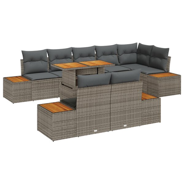 Ensemble de canapé de jardin 9 pièces avec coussins gris poly rotin vidaXL