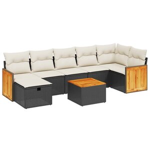 vidaXL Salon de jardin 8 Pièces avec coussins noir résine tressée