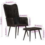 vidaXL Chaise à oreilles avec repose-pied Noir Cuir véritable
