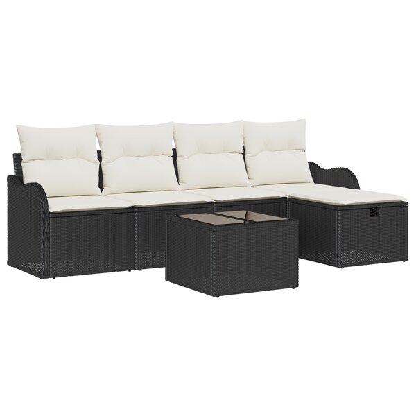 Ensemble de Canapé de Jardin de 6 Pièces avec Coussins en Poly Rattan Noir