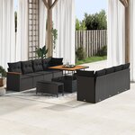 Ensemble de canapé de jardin 11 pièces avec coussins noir en rotin et acacia