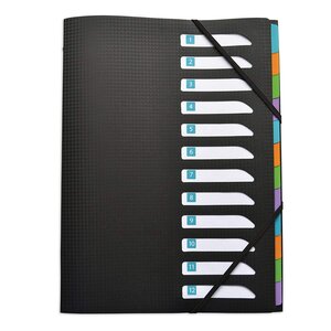 Trieur memphis 12 Compartiments Polypropylène Opaque A4 avec Elastique Noir ELBA