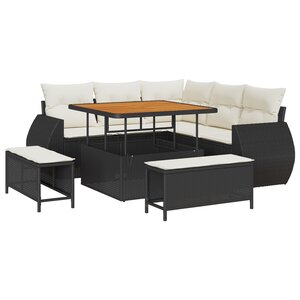 Ensemble de Canapés de Jardin 8 pièces vidaXL avec Coussins Noir Poly Rotin Acacia
