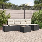 vidaXL Ensemble de canapé de jardin 6 pièces avec coussins en rotin noir poly