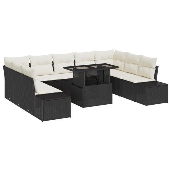 vidaXL Ensemble de canapé de jardin de 10 pièces avec coussins en poly rattan noir