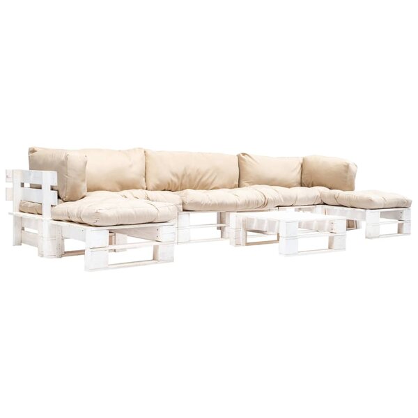 vidaXL Salon de jardin palette 6 Pièces avec coussins sable bois