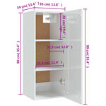 vidaXL Armoire suspendue Blanc brillant 35x34x90 cm Bois d'ingénierie