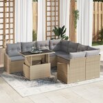 vidaXL Ensemble de Canapé de Jardin 9 Pièces avec Coussins Beige en Rattan Poly