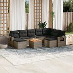 vidaXL Salon de jardin avec coussins 10 Pièces gris résine tressée