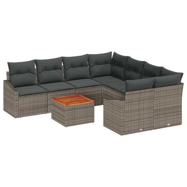 vidaXL Ensemble de canapé de jardin de 9 pièces avec coussins gris poly rattan acacia