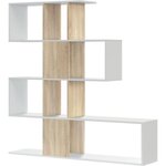 Bibliotheque étagere ZIGZAG - chêne et blanc - 3 niveaux - 145 x 145 x 28 cm